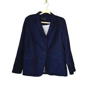 Talbots Navy Blue Linen Blend Blazer Jacket‎ Classic Career Minimalist Style